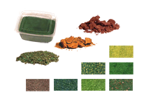 Imitacje trawy, piasku, kamieni, grysu i węgla Wykonane z barwionych trocin